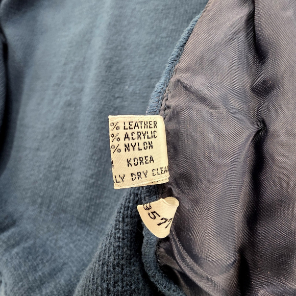 Vintage Royal Knight Leather Knit Jacket Mens Medium Blue Suede Zip - Picture 7 of 13